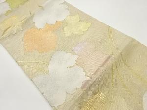 紗 銀通し蔓葉模様織出し袋帯